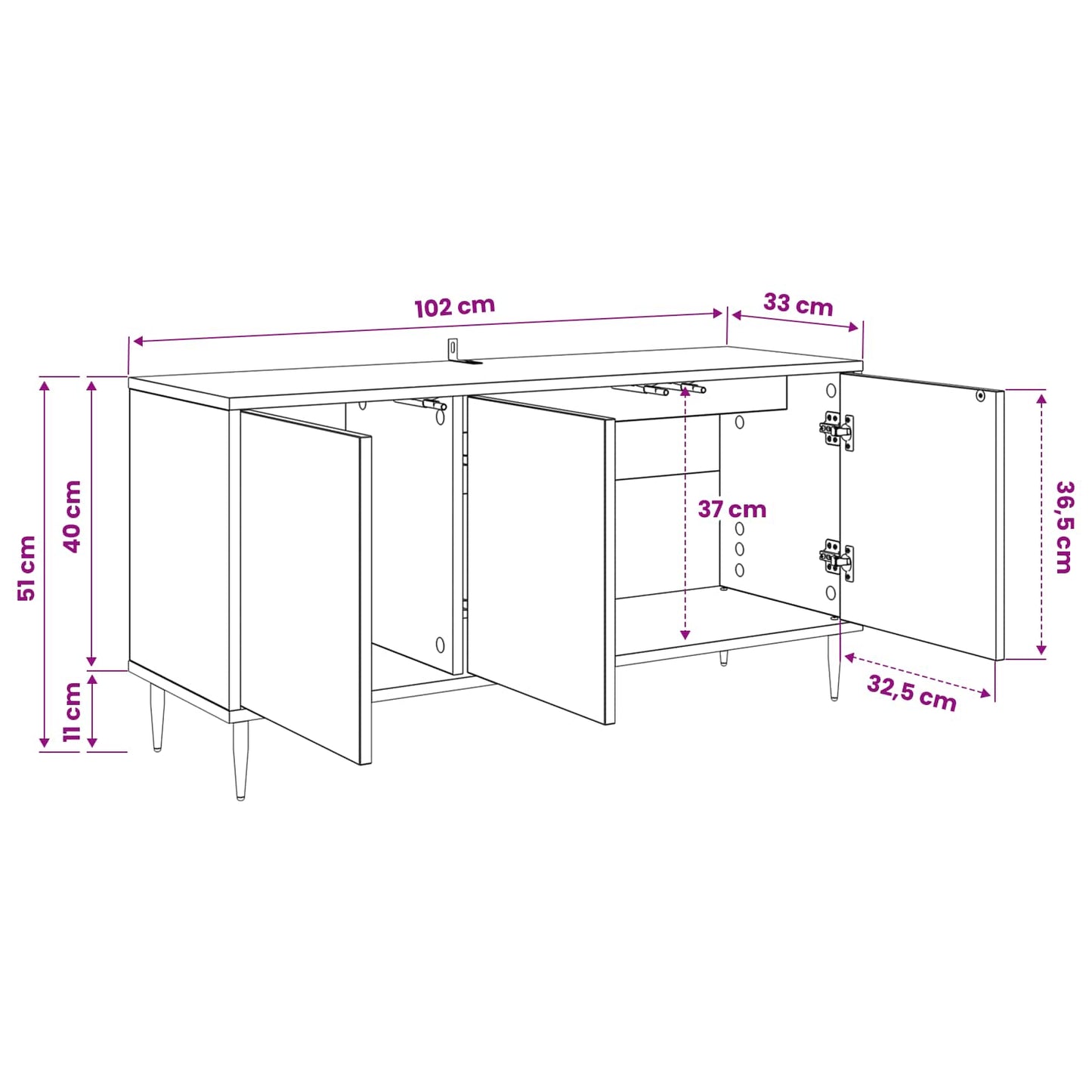 TV Cabinet MAINZ 102 x 33 x 51 cm Black Oak Engineered Wood