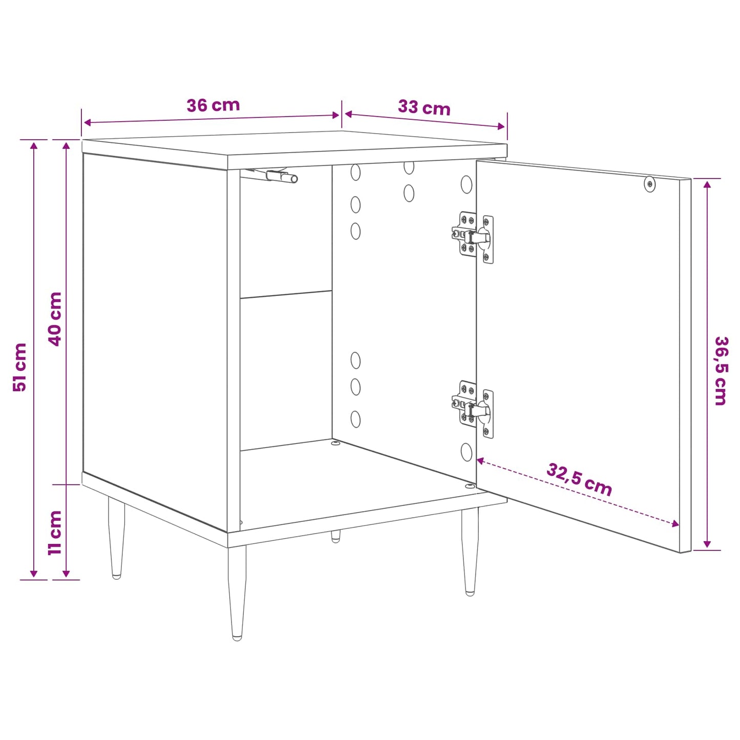 Bedside Cabinet GENNEP Black Oak 36 x 33 x 51 cm