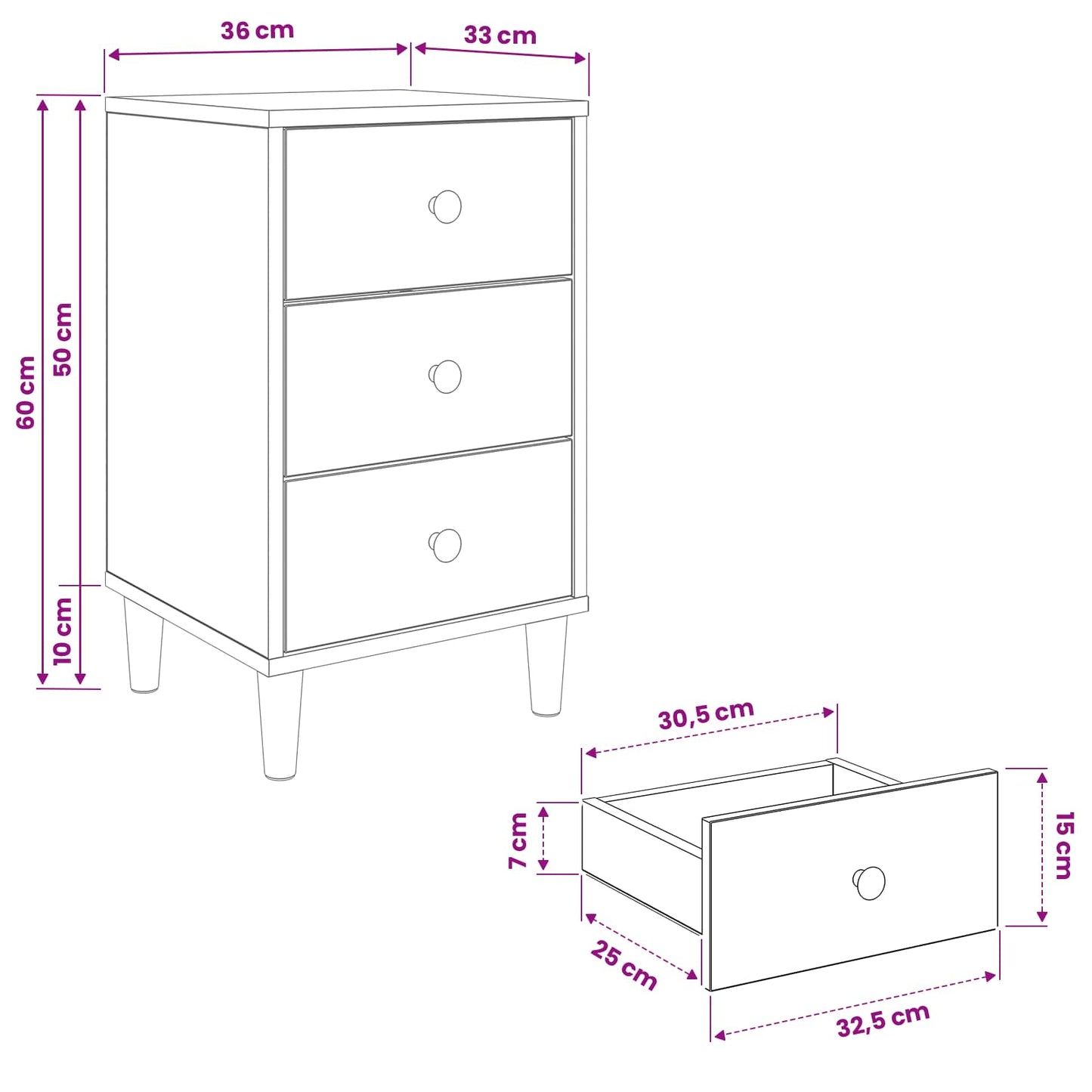 Bedside Cabinet BONN Sonoma Oak 36 x 33 x 60 cm Engineered Wood