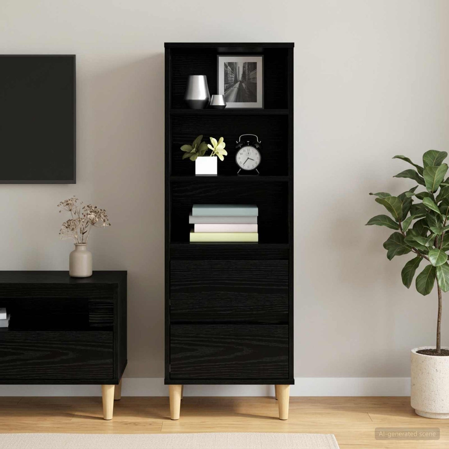 Highboard Black Oak 40 x 36 x 110 cm Engineered Wood