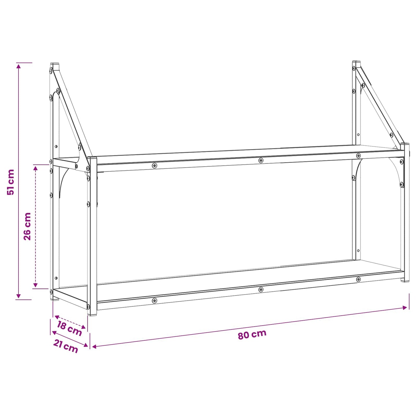 Wall Shelf Wall-Mounted Artisan oak 80 x 21 x 51 cm metal PB