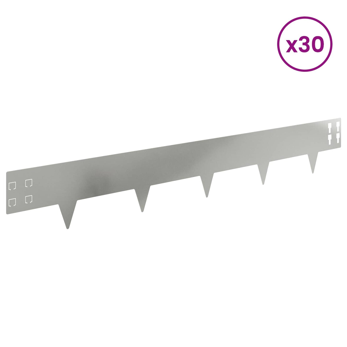 Lawn Edging 30 pcs 100 x 15 cm Steel Silver