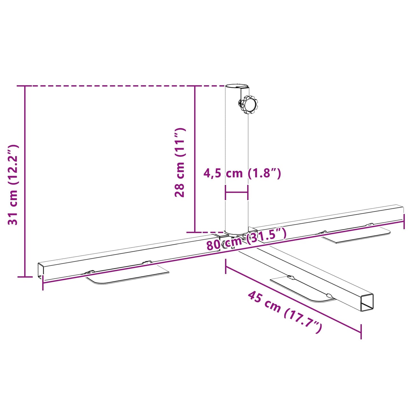 Half Parasol Base Frame Black Steel for 32-38 mm Pole