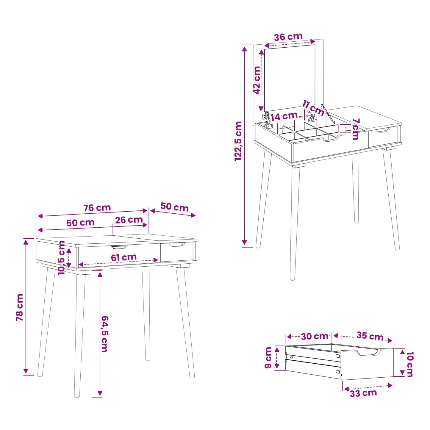 Dressing Table FAUSKE White 76 x 50 x 78 cm