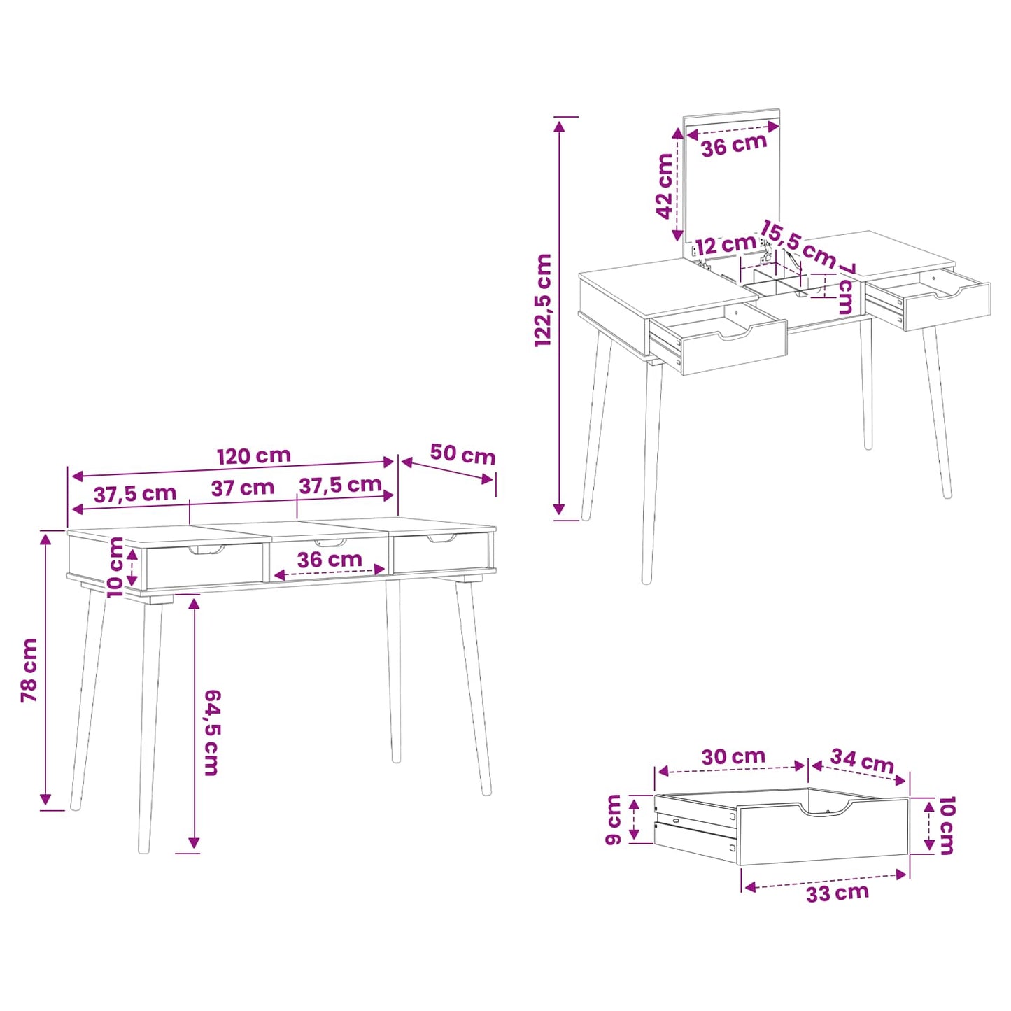 Dressing Table FAUSKE White 112 x 50 x 78 cm