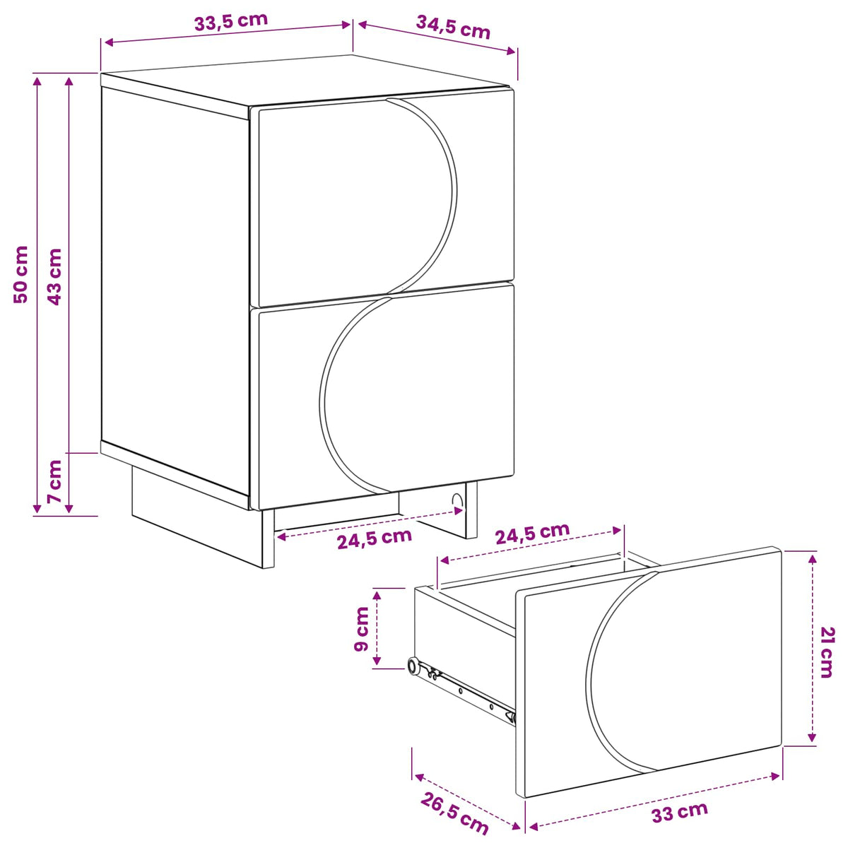 Bedside Cabinet High Gloss White 33.5 x 34.5 x 50 cm