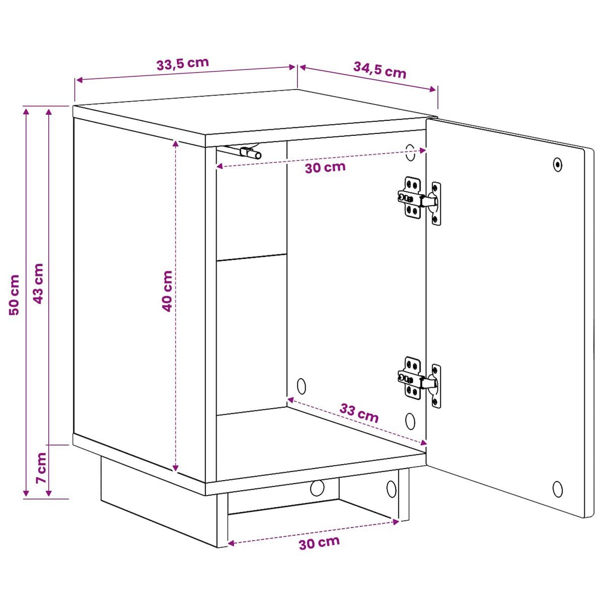 Bedside Cabinet Concrete Grey 33.5 x 34.5 x 50 cm