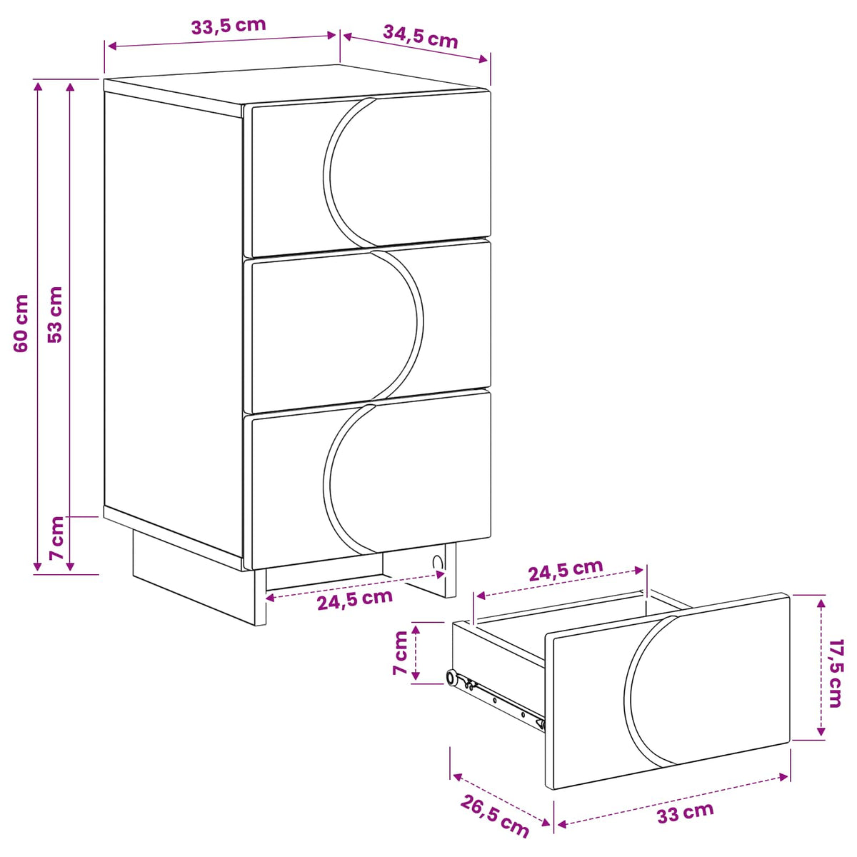 Bedside Cabinet Black 33.5 x 34.5 x 60 cm Engineered Wood