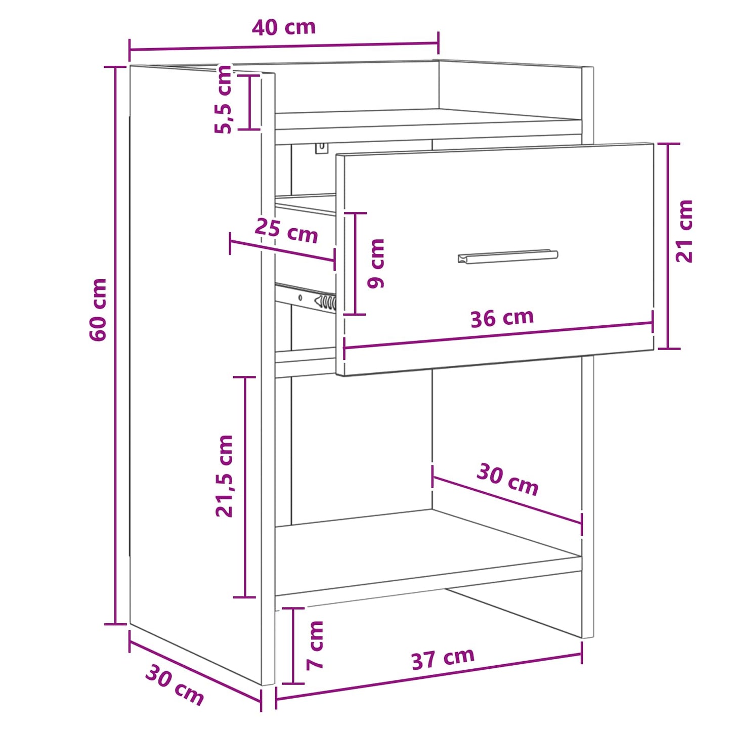 Bedside Tables Grey Sonoma 40 x 30 x 60 cm Engineered Wood