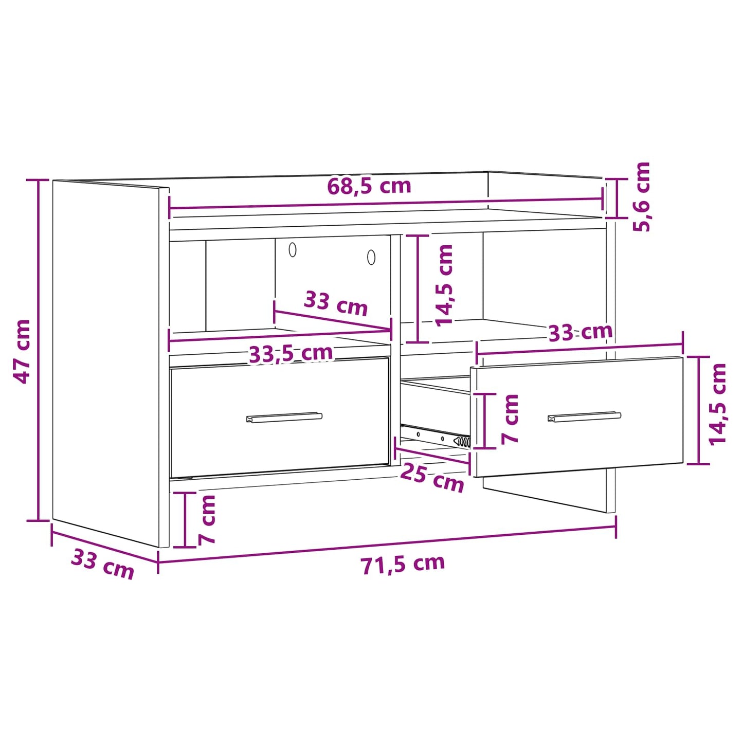 TV Cabinet 71.5 x 33 x 47 cm Black Oak Engineered Wood