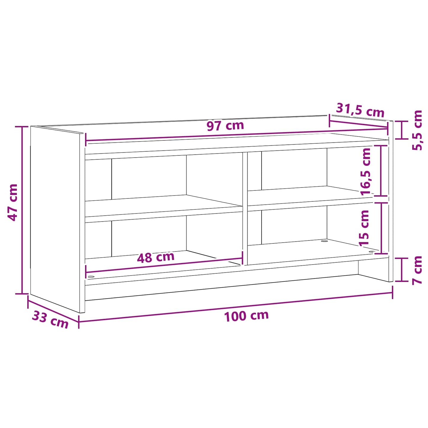 TV Cabinet 100 x 33 x 47 cm White Engineered Wood