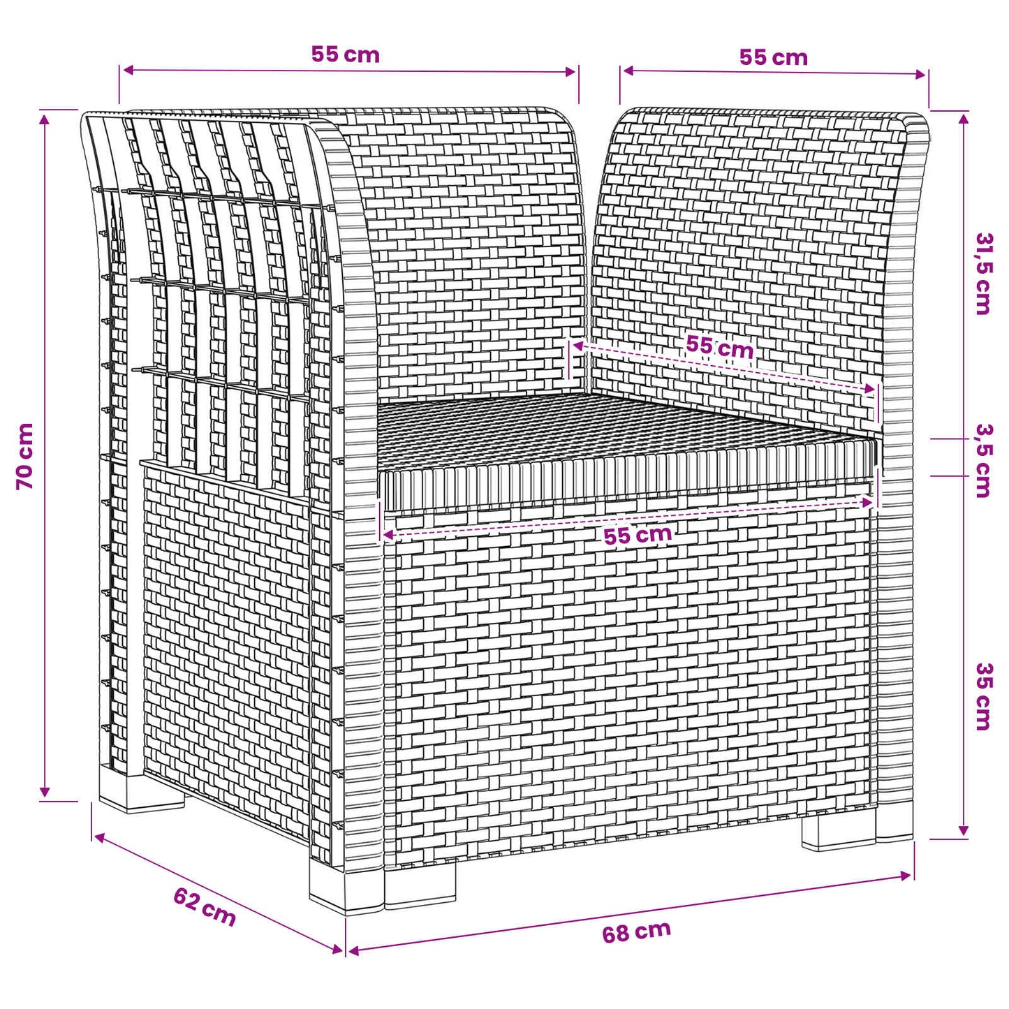 1-Seater Armchair Rattan Look PP White