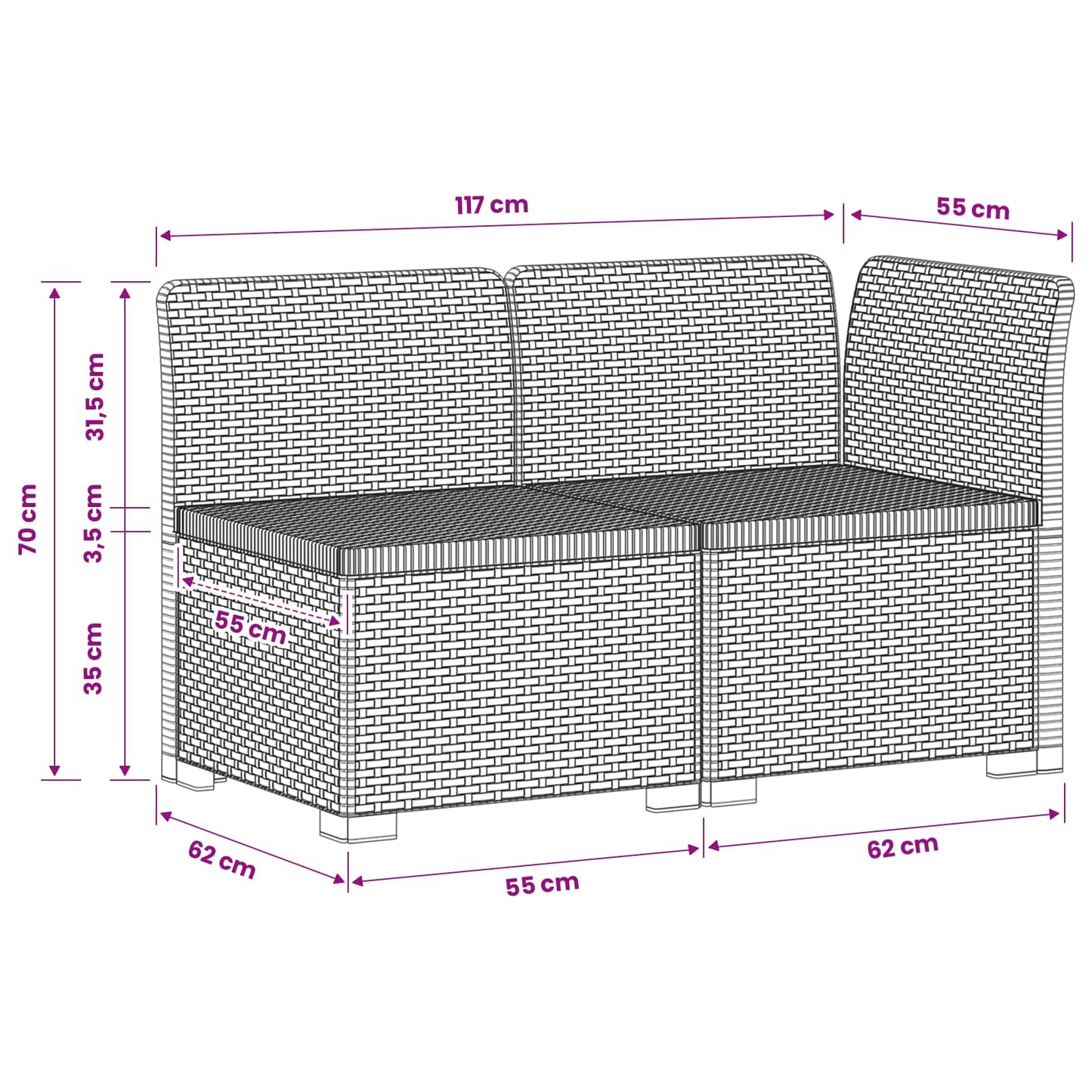 2-Seater Garden Sofa Rattan Look PP Brown