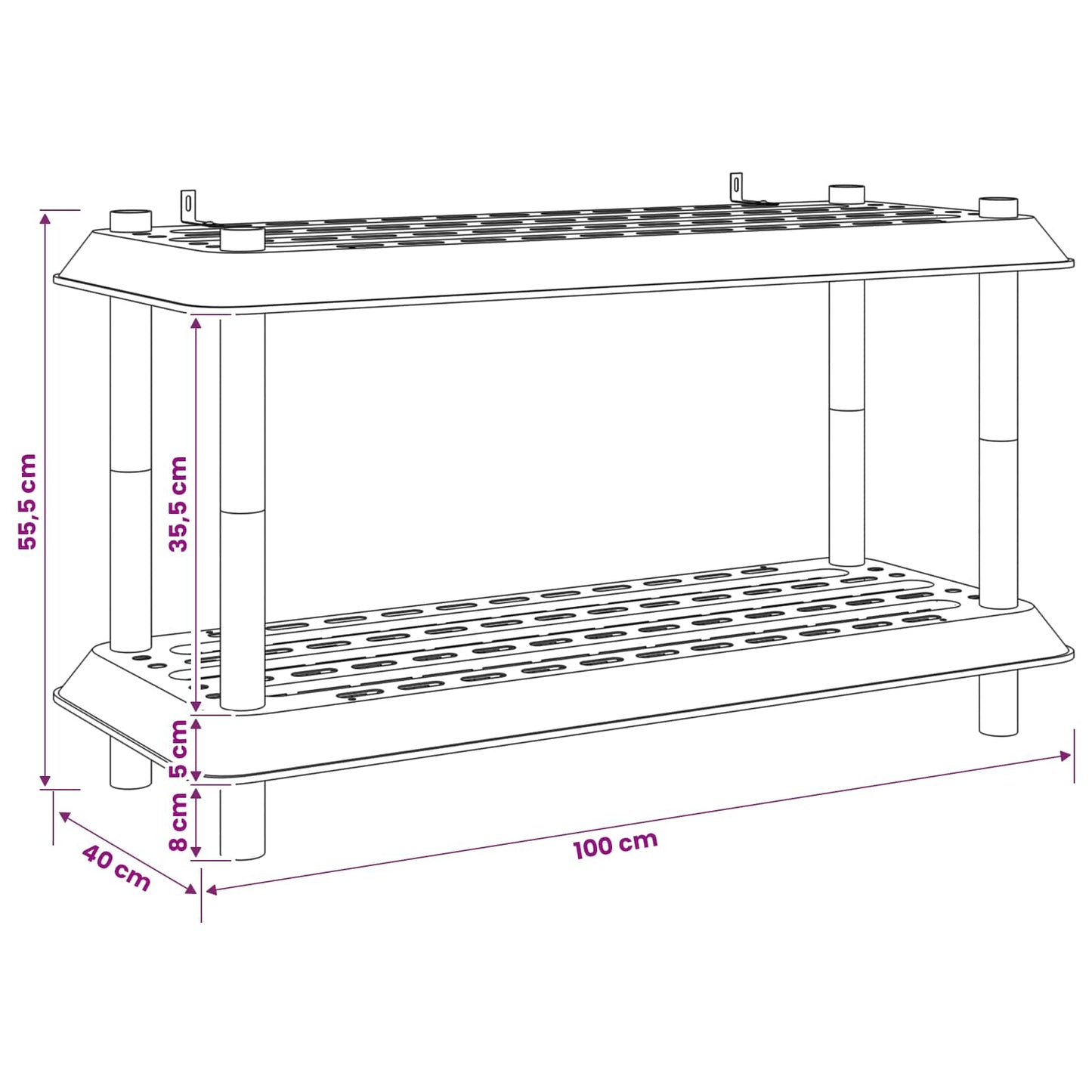 Shelving Unit 2-Tier 100 x 40 x 55.5 cm PP White