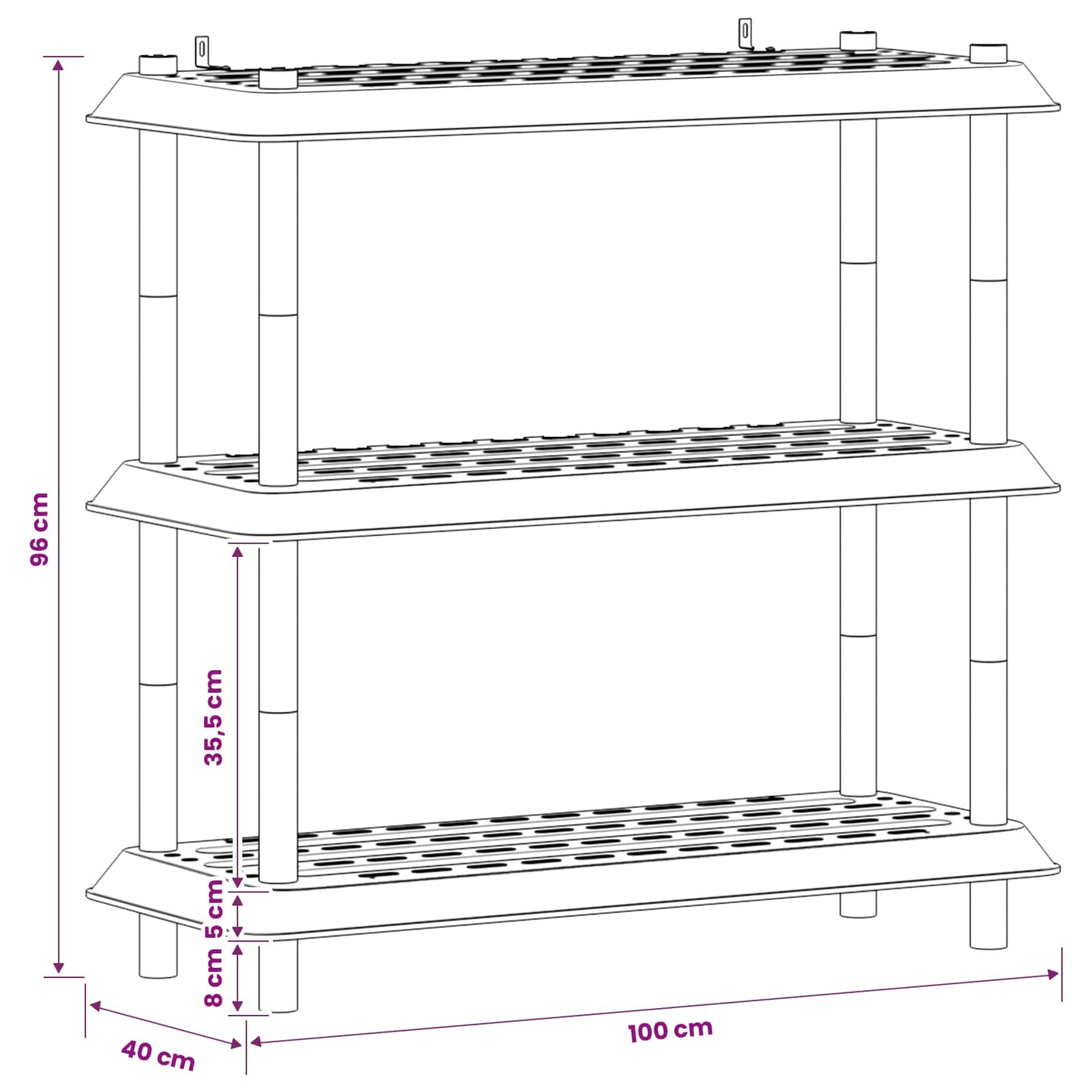 Shelving Unit 3-Tier 100 x 40 x 96 cm PP Light Grey