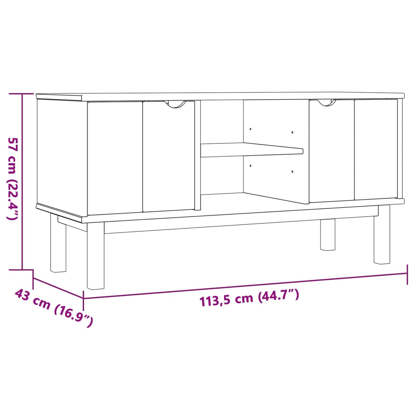 TV Stand OTTA 113.5 x 43 x 57 cm Black Solid Pine Wood