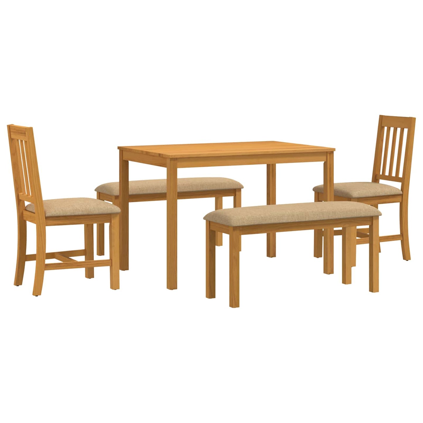Dining Set 5 pcs Beige Solid Oak Wood
