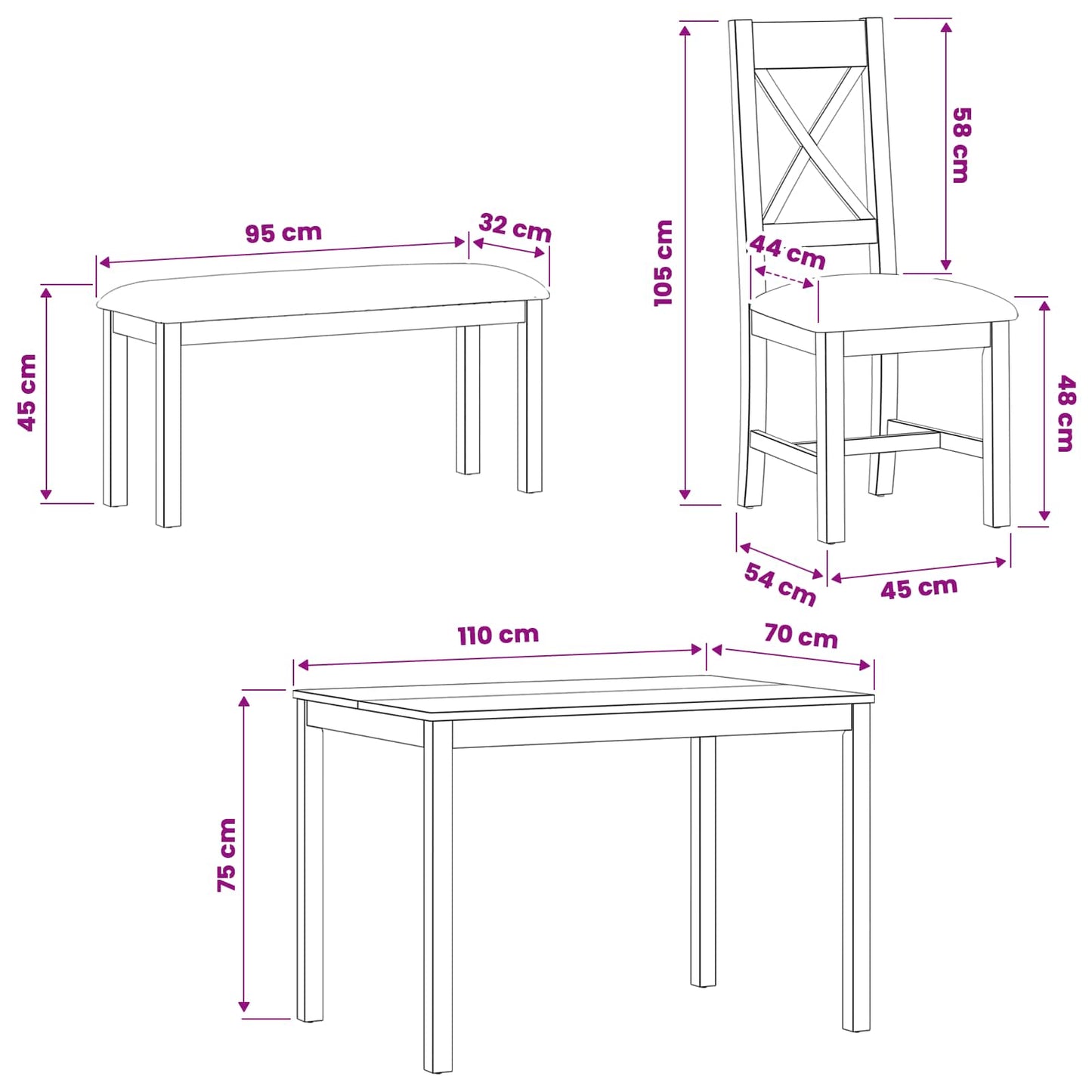 Dining Set 4 pcs Black Solid Oak Wood