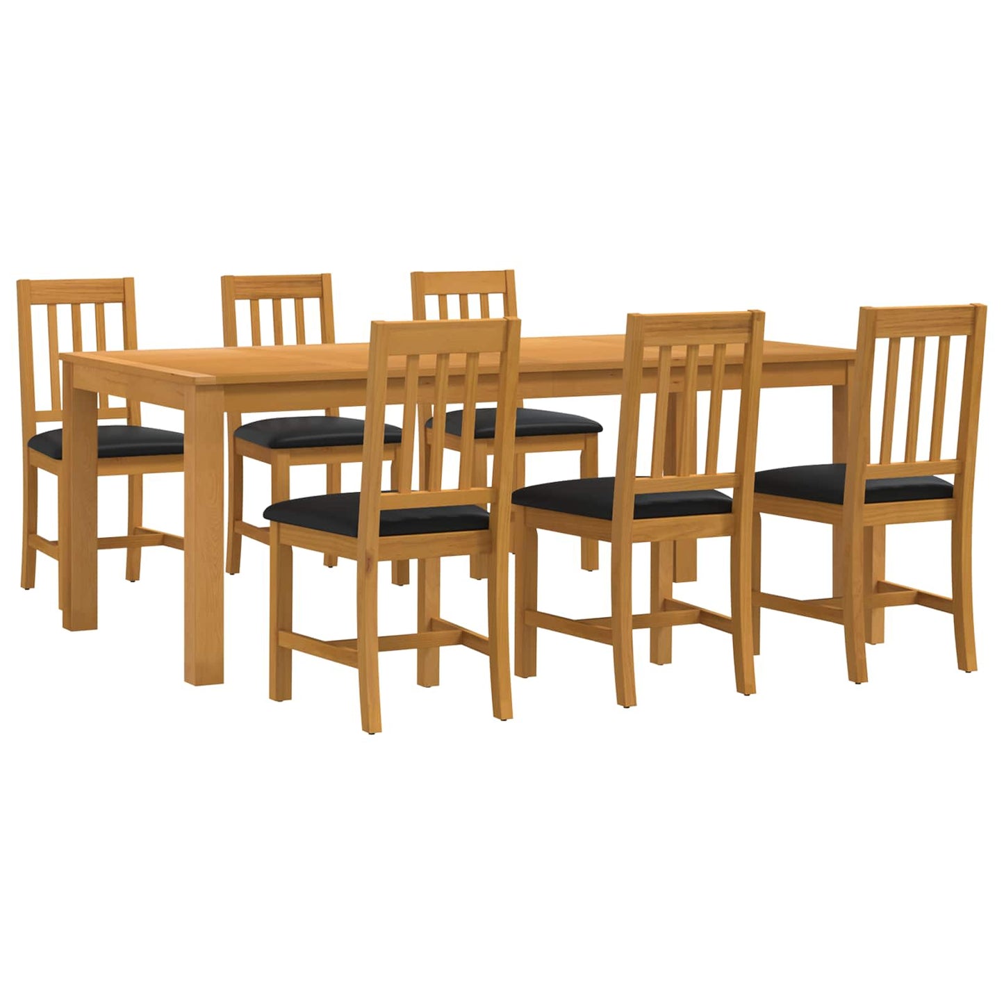 Dining Set 7 pcs Black Solid Oak Wood