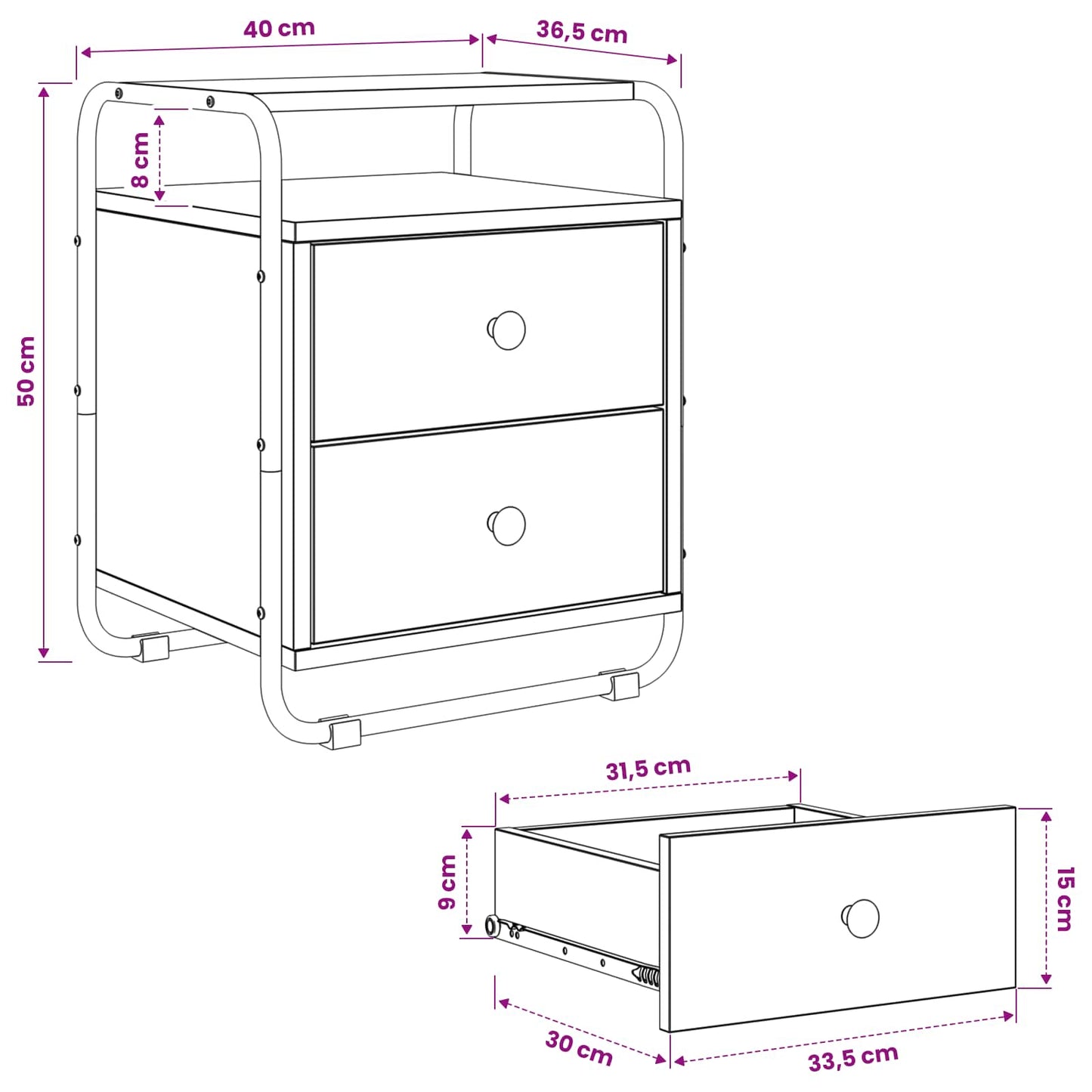 Bedside Cabinet 2 pcs Old Wood 40 x 36.5 x 50 cm