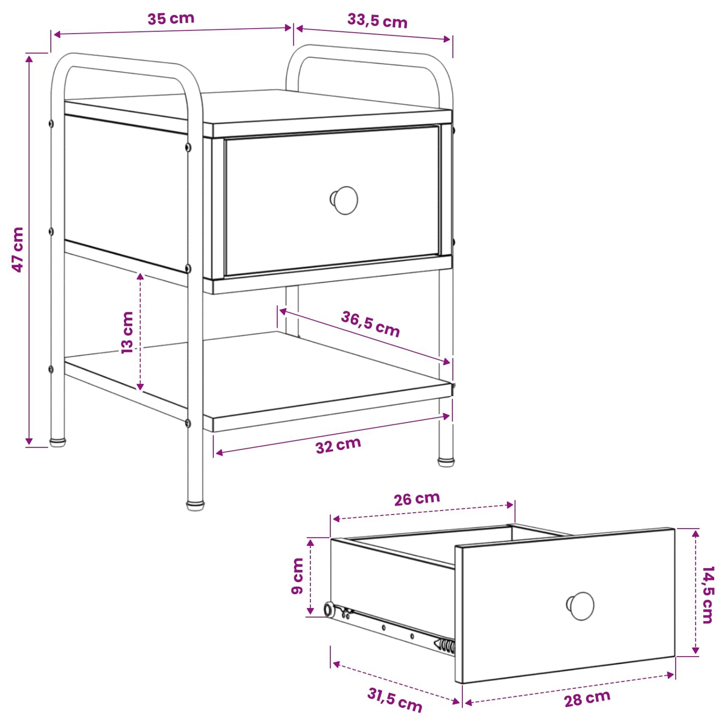 Bedside Cabinet Smoked Oak 35 x 36.5 x 47 cm Engineered Wood