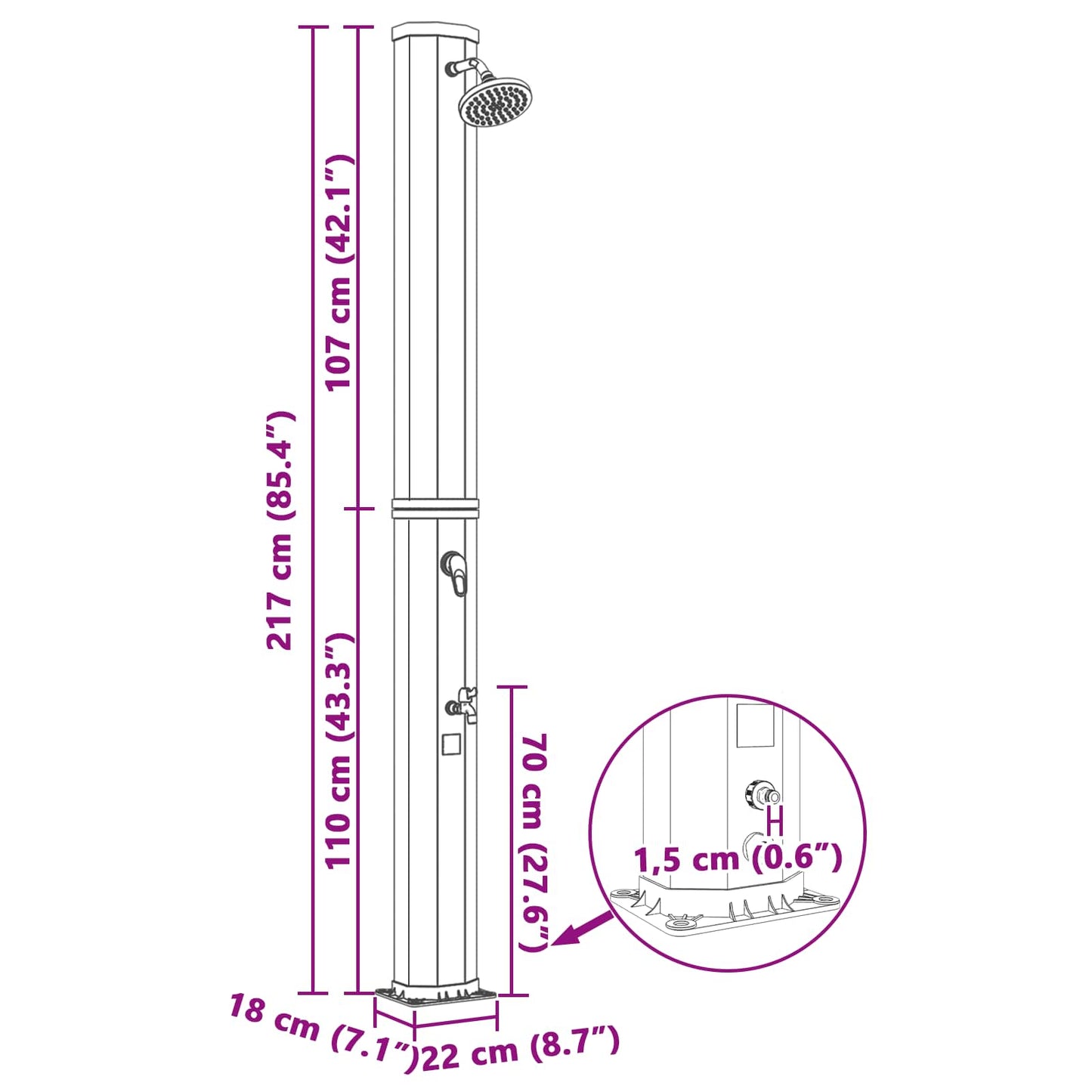 Solar Shower with Shower Head and Faucet 40 L Black and Silver