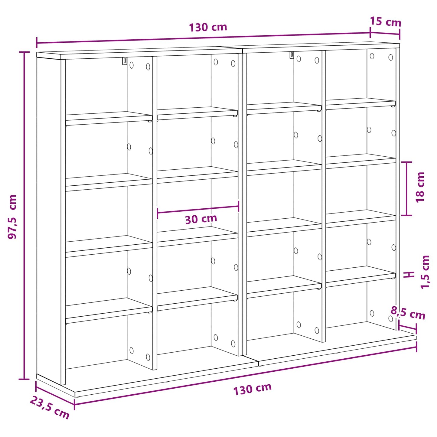 CD Cabinet 2 pcs Concrete Grey 65 x 23.5 x 97.5 cm