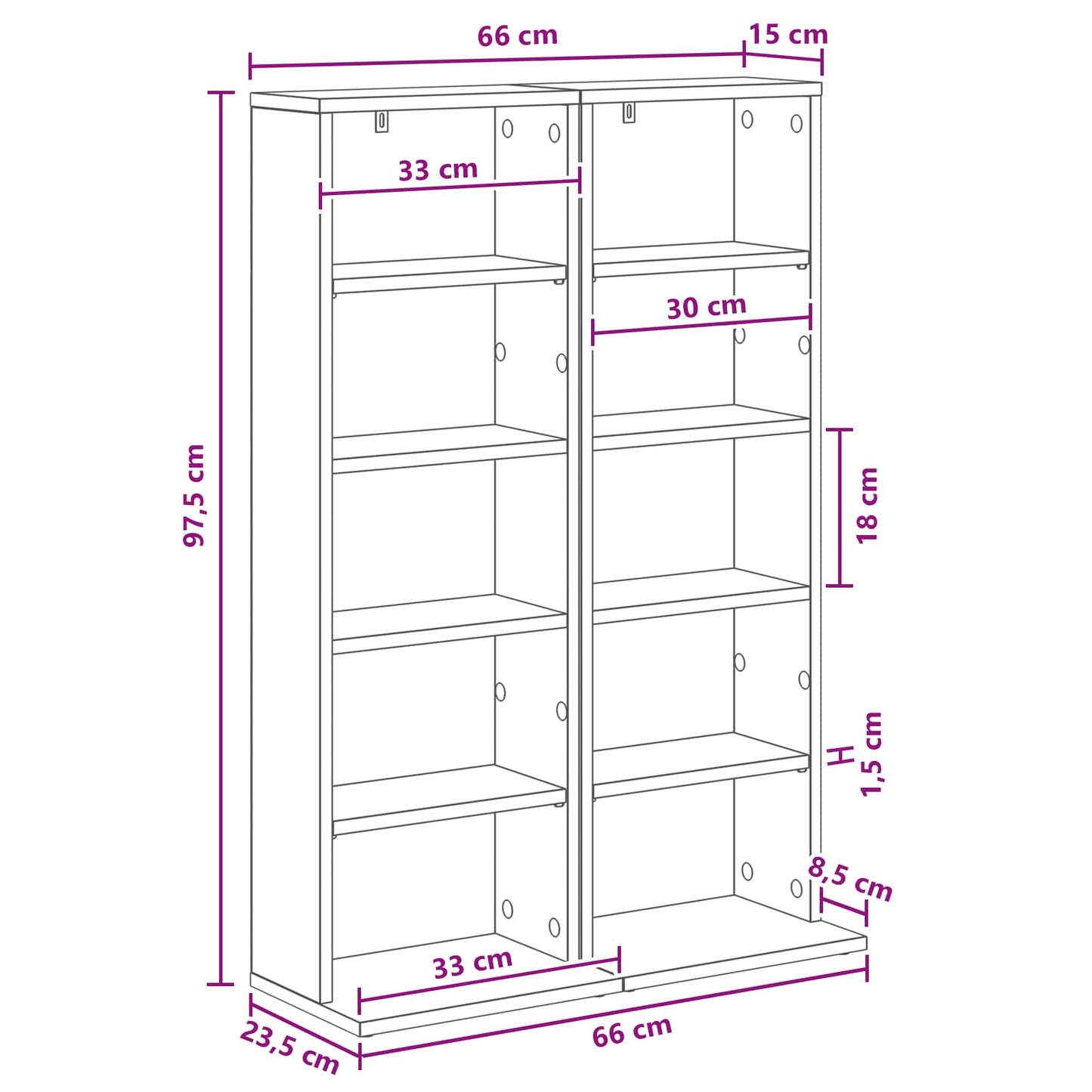 CD Cabinet 2 pcs Concrete Grey 33 x 23.5 x 97.5 cm