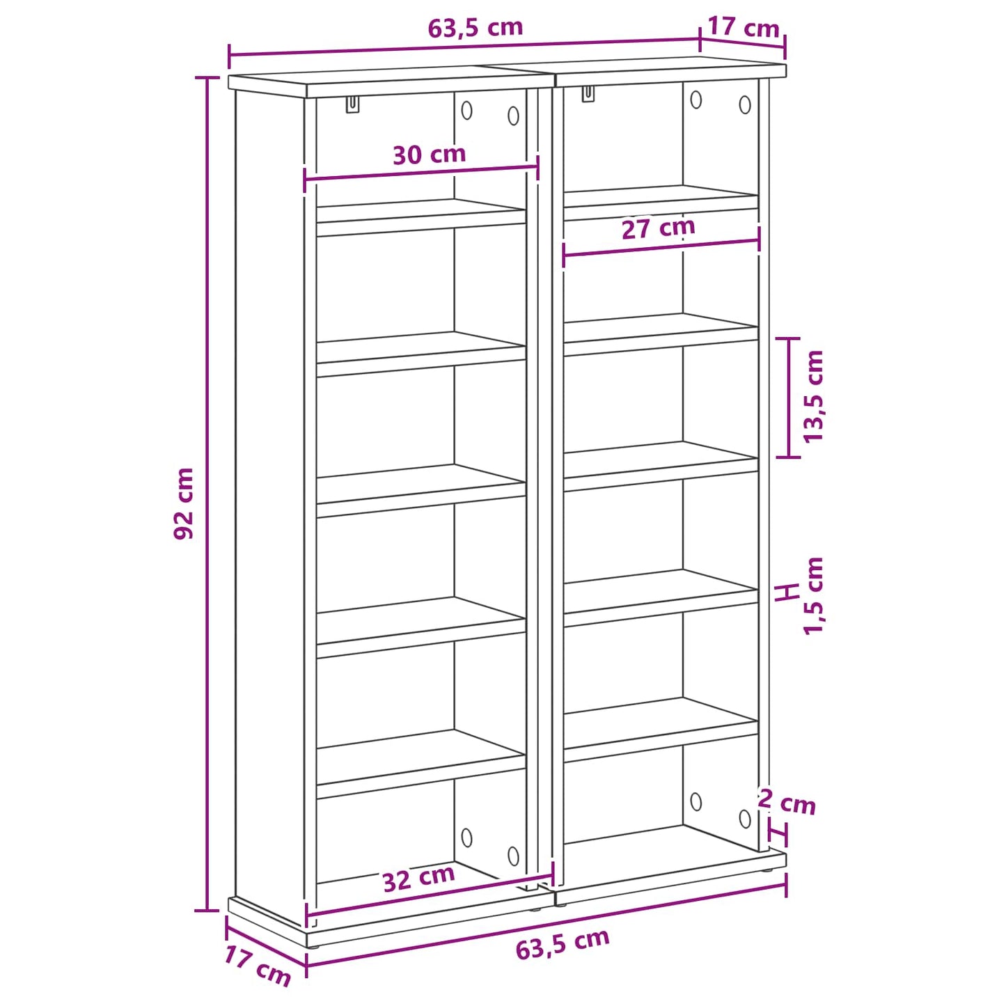 CD Cabinet 2 pcs Black Oak 32 x 17 x 92 cm Engineered Wood