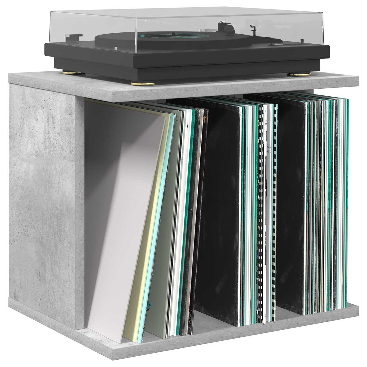Vinyl Record Storage Concrete Grey 42 x 33 x 36 cm