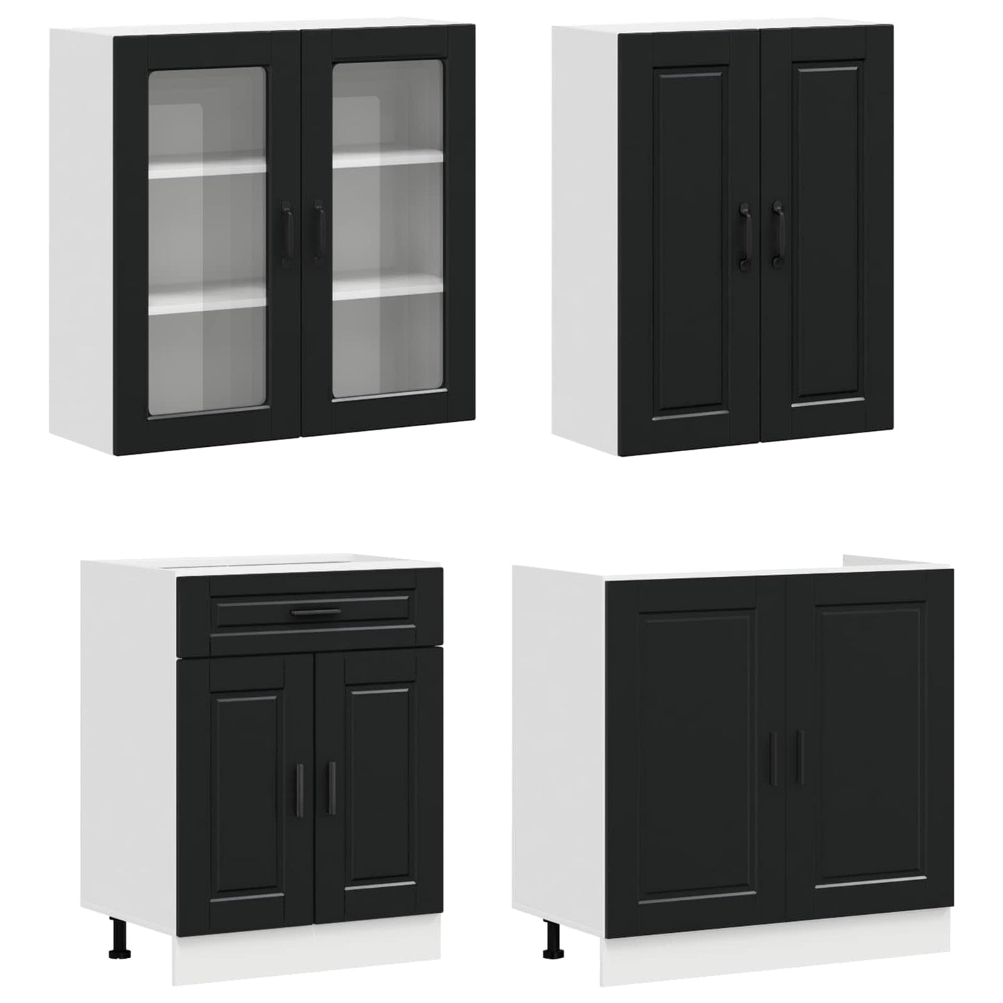 Kitchen Unit PORTO 4 pcs Black Engineered Wood