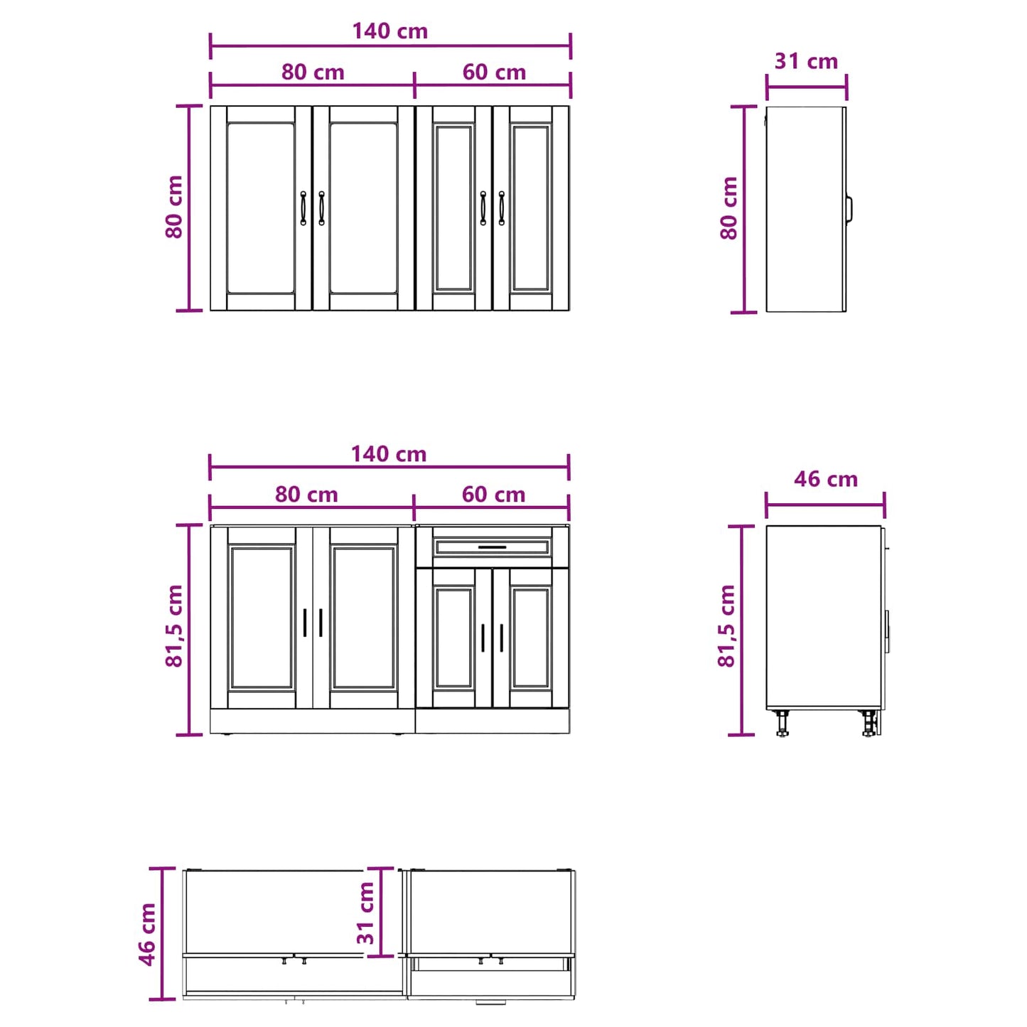 Kitchen Unit PORTO 4 pcs Black Engineered Wood