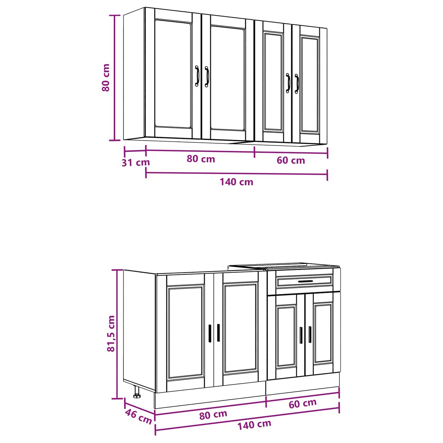 Kitchen Unit PORTO 4 pcs Black Engineered Wood
