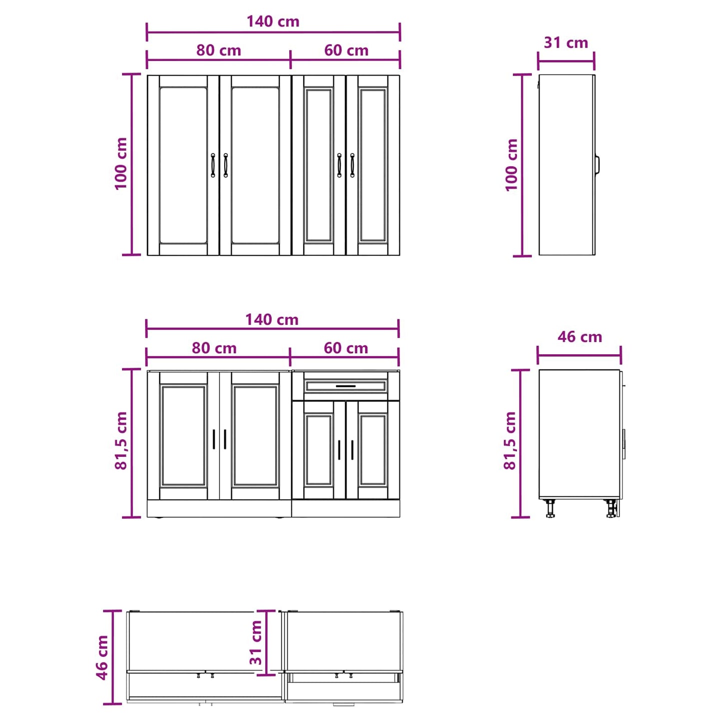 Kitchen Unit PORTO 4 pcs High Gloss White Engineered Wood