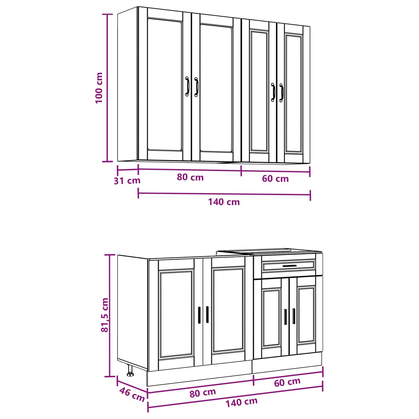 Kitchen Unit PORTO 4 pcs High Gloss White Engineered Wood