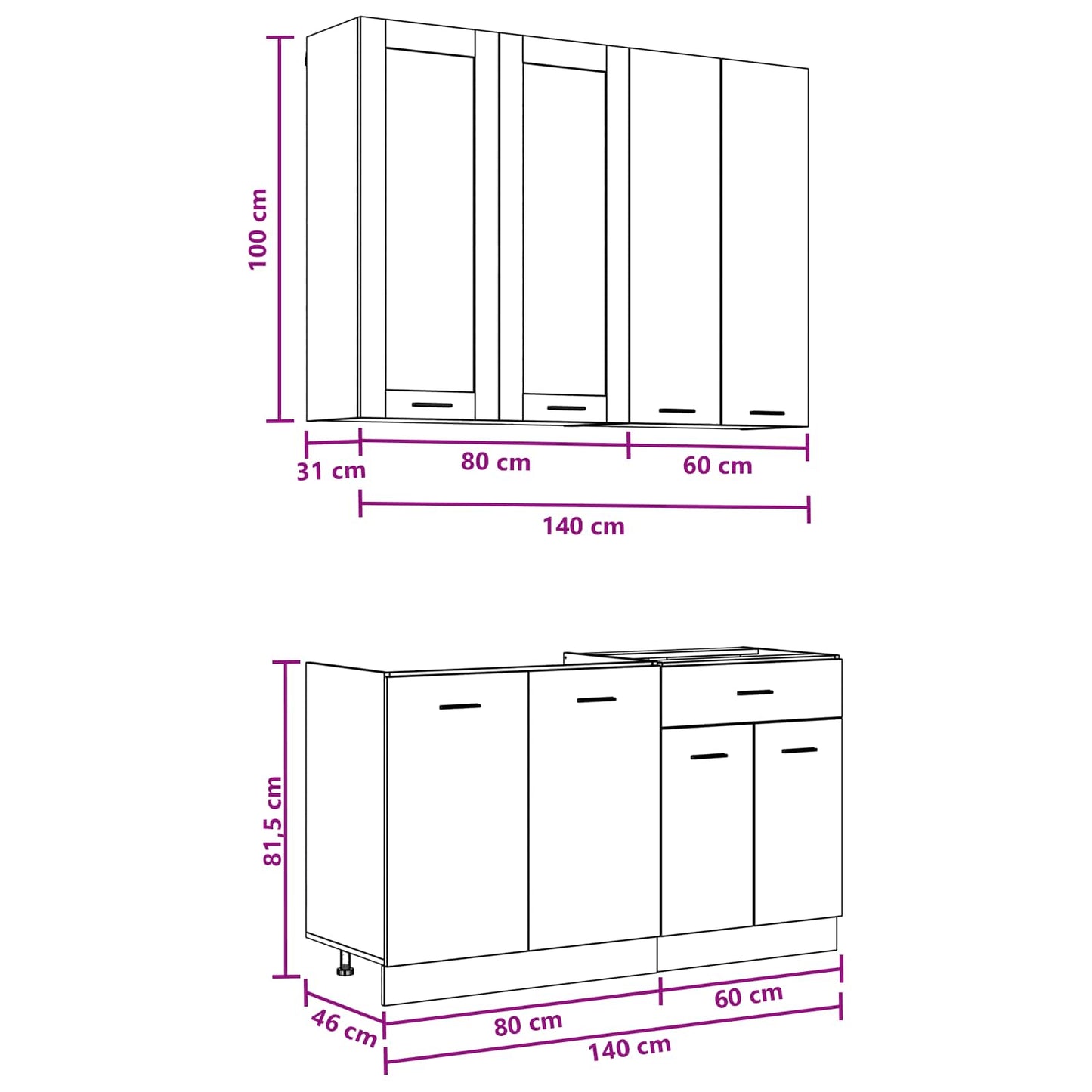 Kitchen Unit LYON 4 pcs Black Oak Engineered Wood