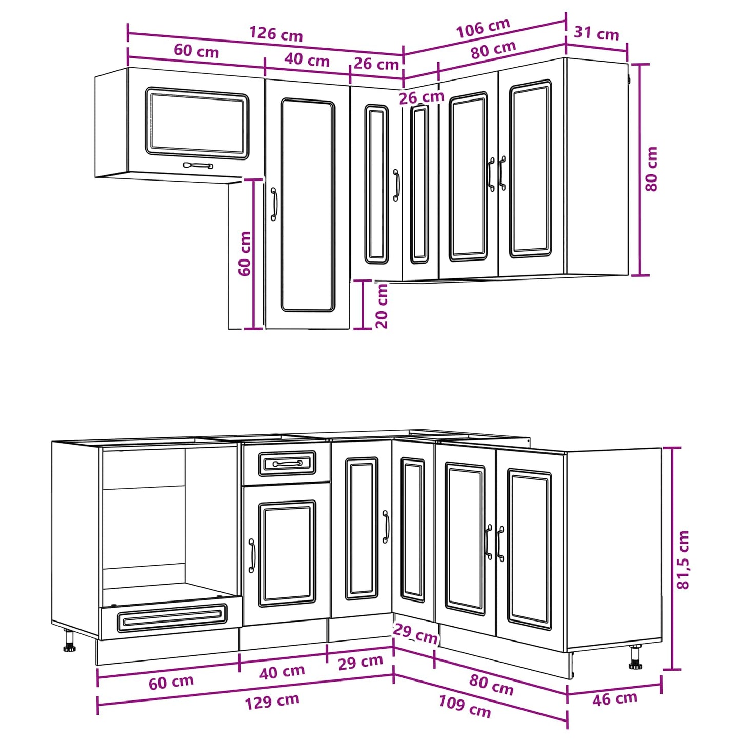 Kitchen Unit KALMAR 8 pcs Black Engineered Wood