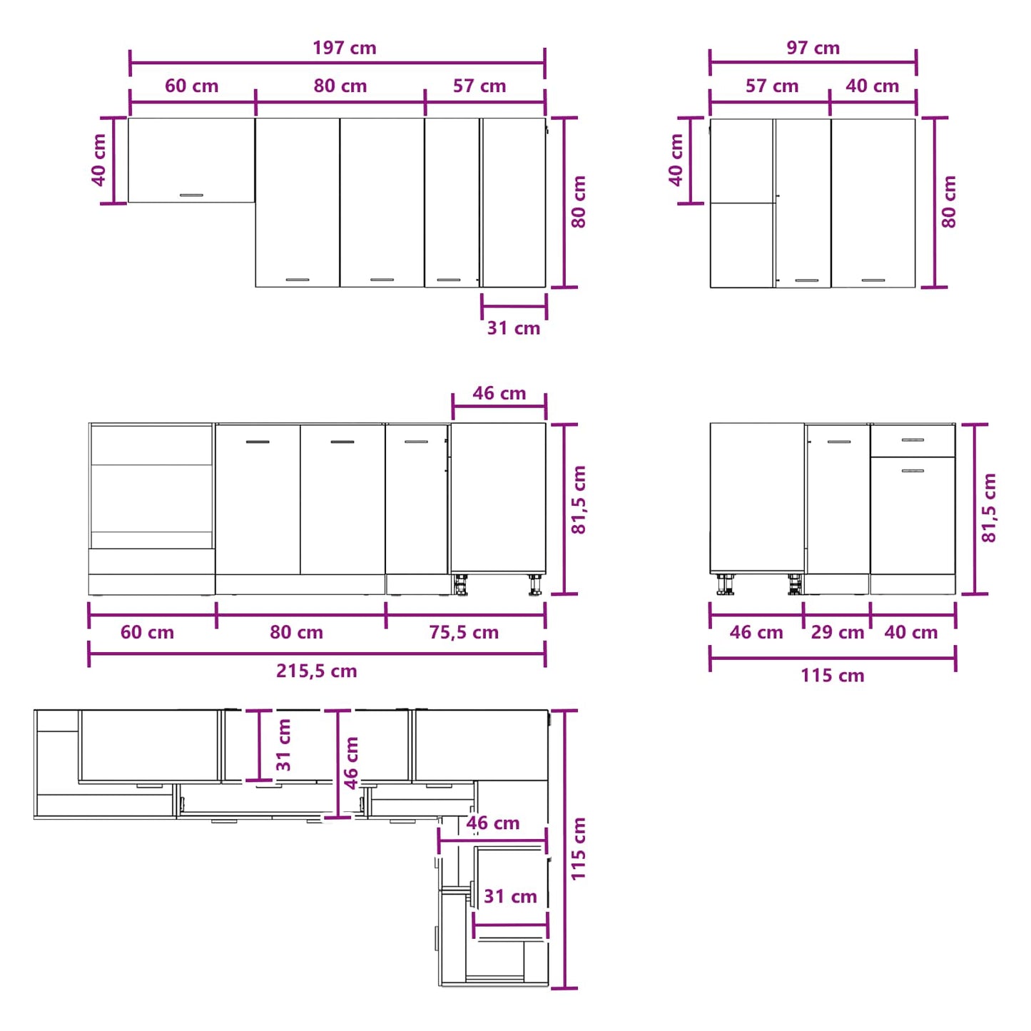 Kitchen Unit LYON 8 pcs Smoked Oak Engineered Wood