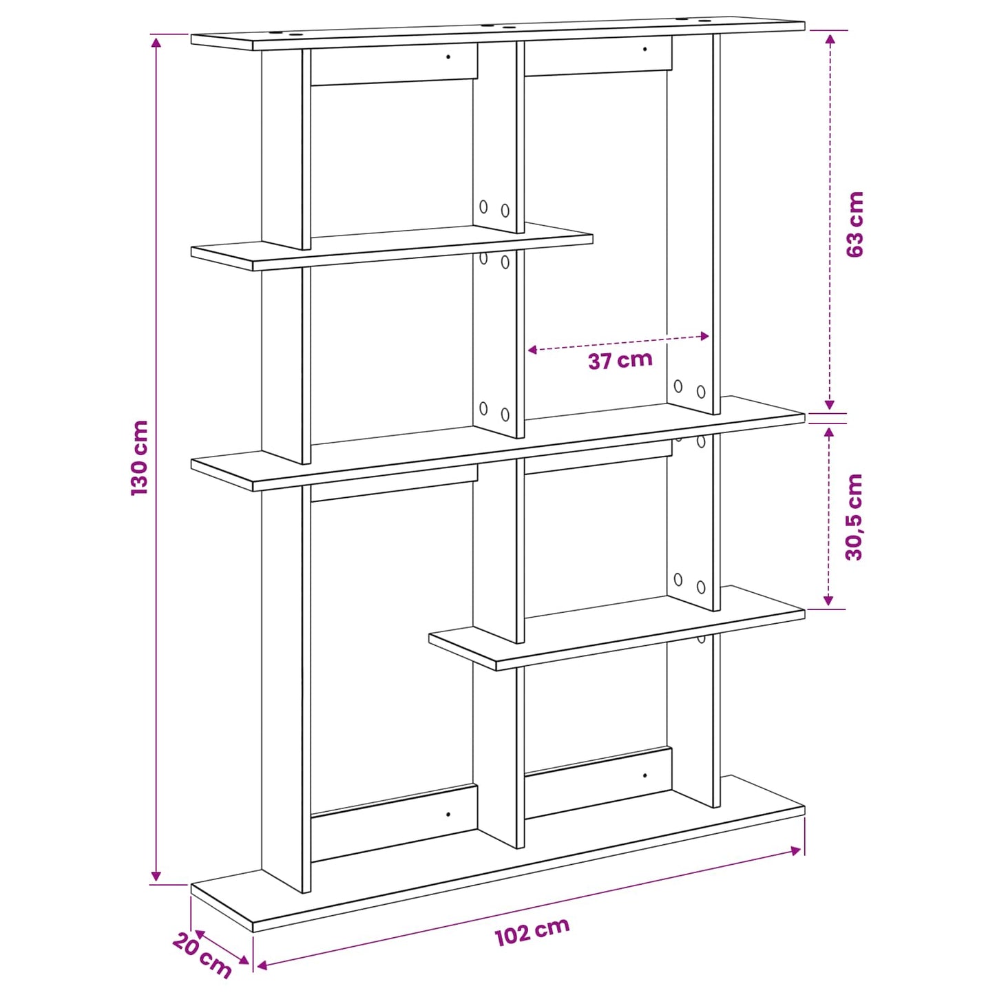 Wall Shelf Smoked Oak 102 x 20 x 130 cm Engineered Wood