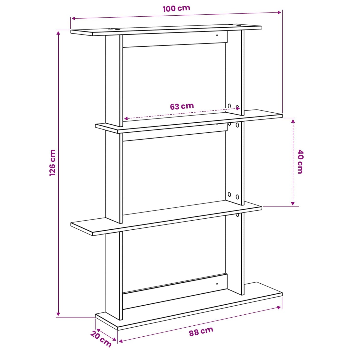 Wall Shelf Black Oak 100 x 20 x 126 cm Engineered Wood