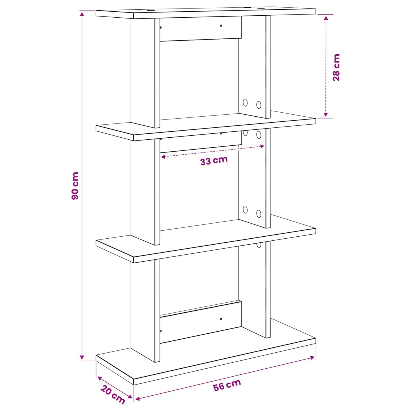 Wall Shelf Wall-Mounted Grey Sonoma 56 x 20 x 90 cm