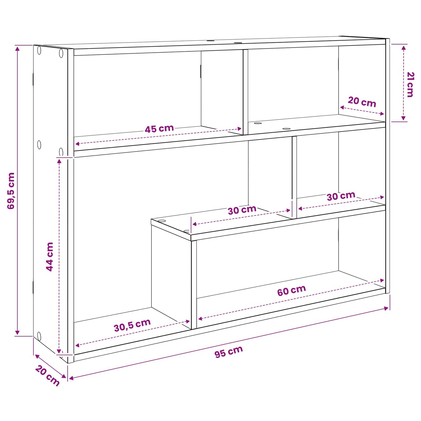 Wall Shelf Wall-Mounted Grey Sonoma 95 x 20 x 69.5 cm