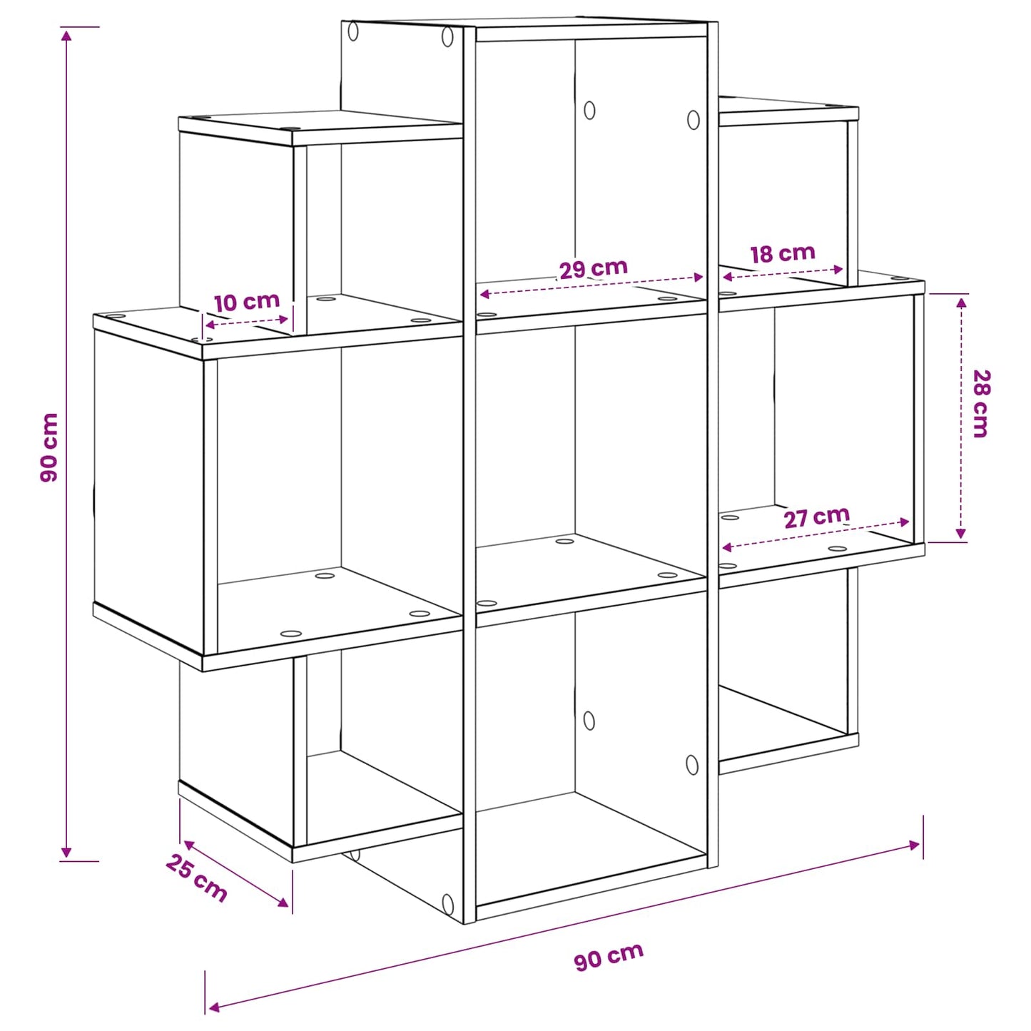 Wall Shelf Black Oak 90 x 25 x 90 cm Engineered Wood