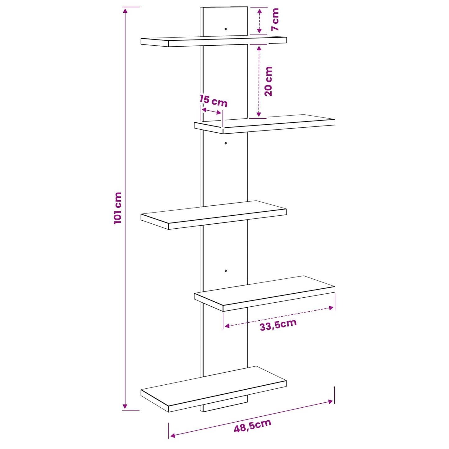 Wall Floating Shelf Grey Sonoma 48.5 x 15 x 101 cm
