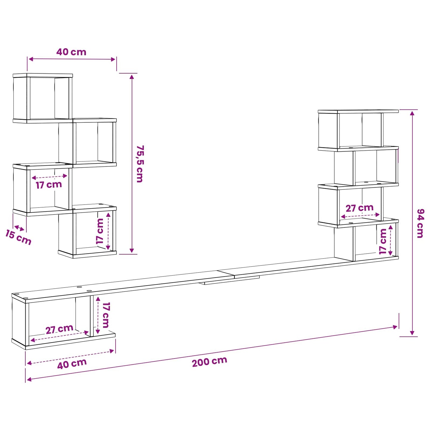 Wall-Mounted TV Shelf Black Oak 200 x 15 x 94 cm