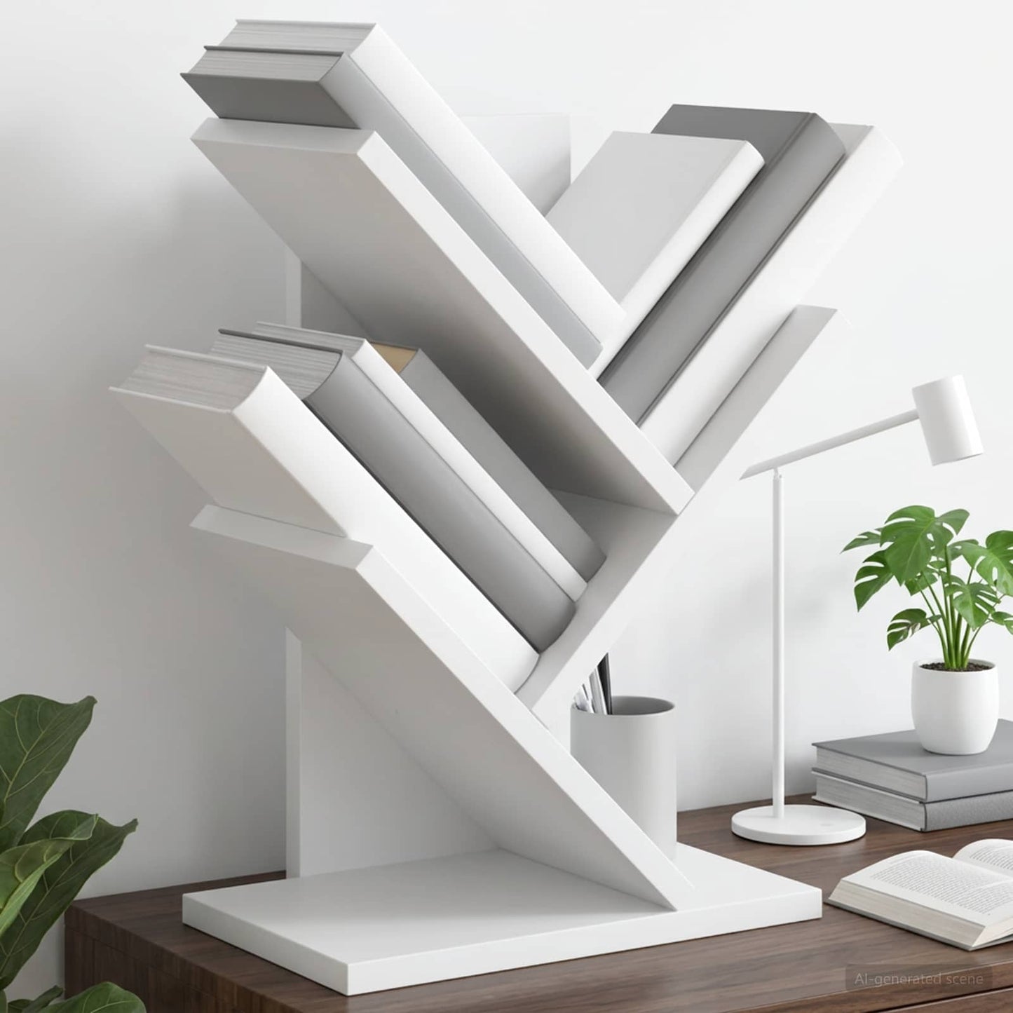 Tree Bookshelf 3-Tier 30 x 18 x 40 cm Engineered Wood White