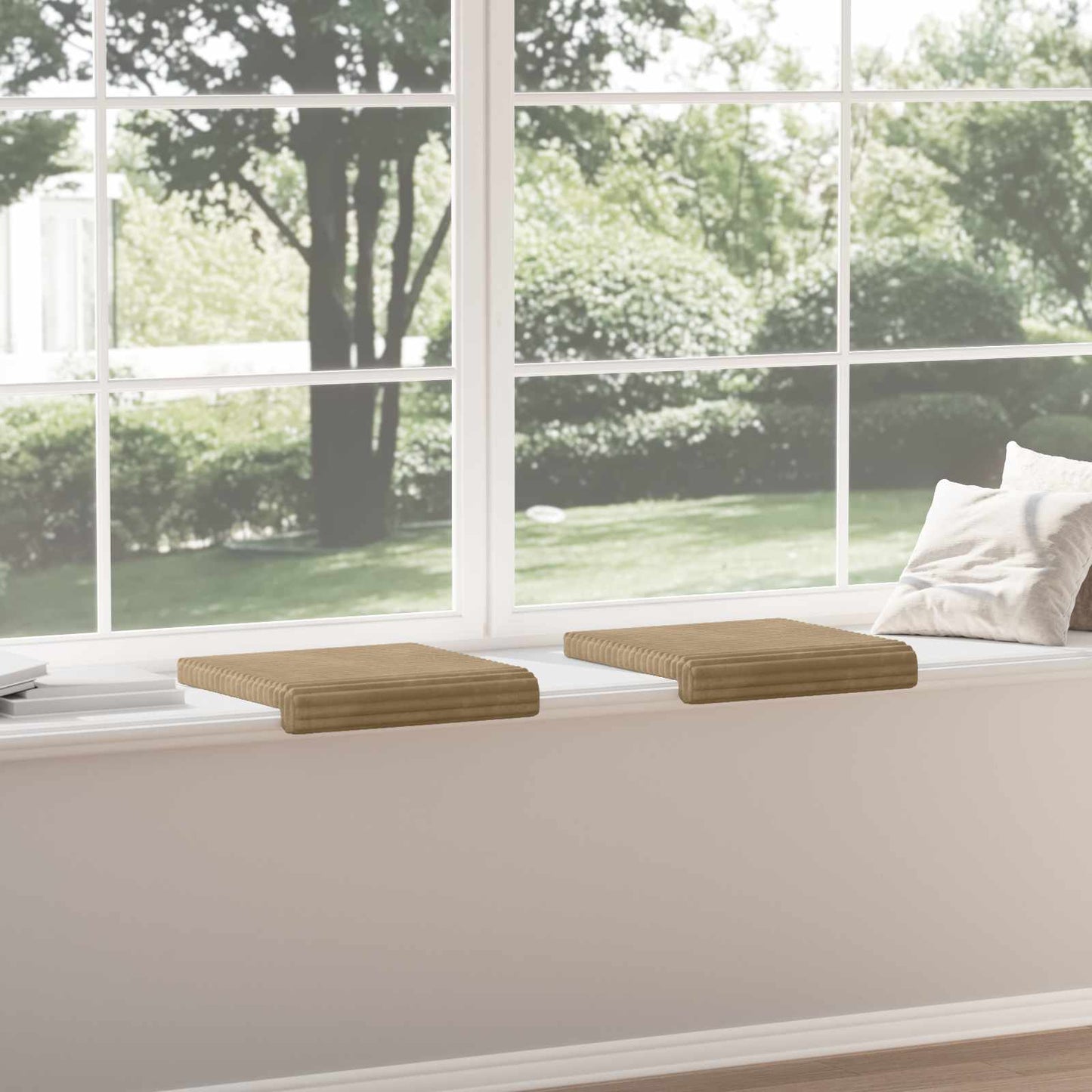 Bench Cushion 2 pcs Plush Corduroy Taupe Depth 35 cm