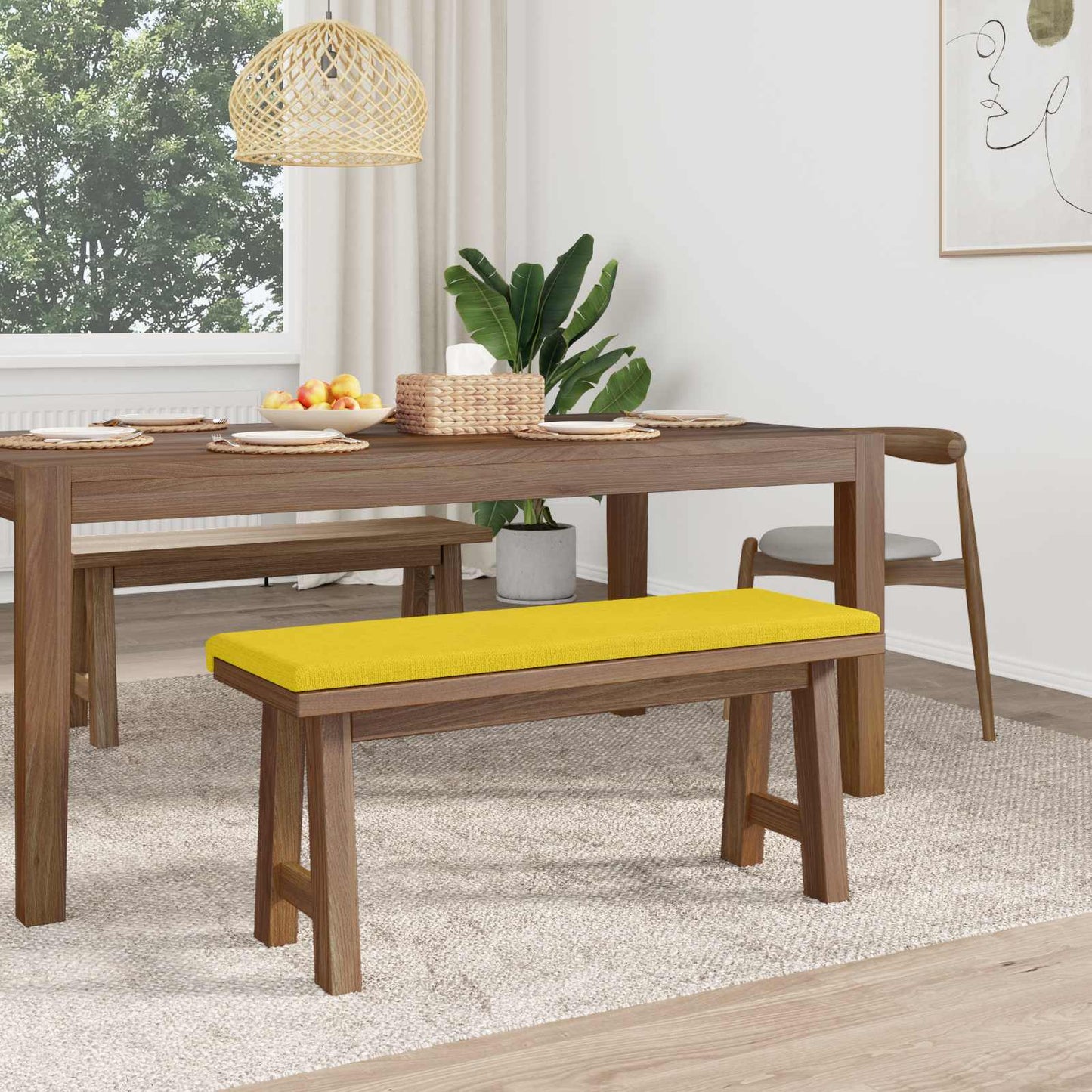 Bench Cushion Fabric Light Yellow Depth 35 cm