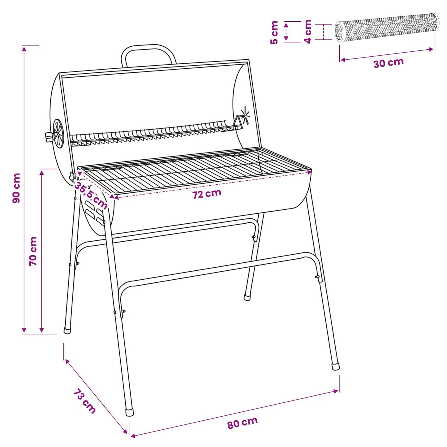 Barrel Grill with 2 Cooking Grids 3 pcs 80 x 73 x 90 cm Metal