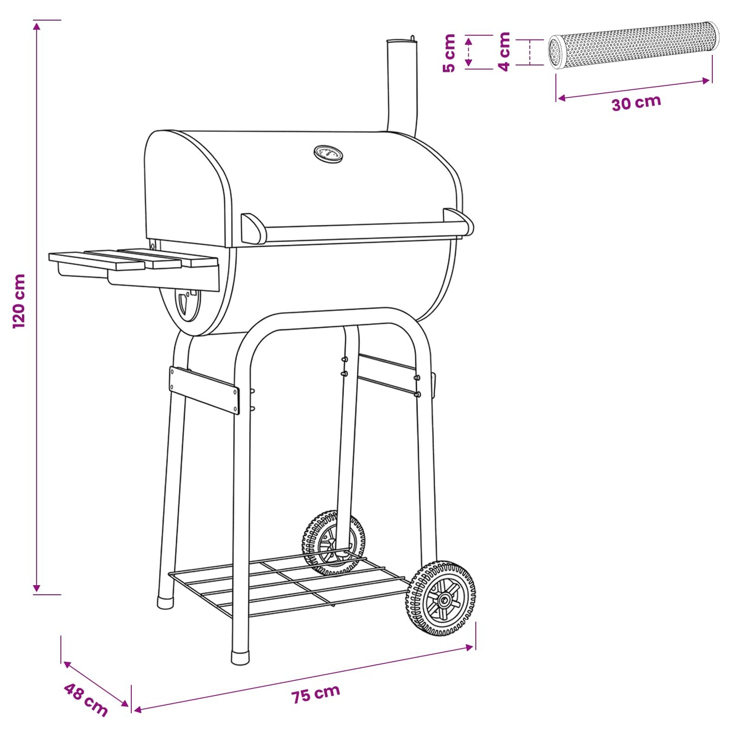 Charcoal Grill 75 x 48 x 120 cm Powder-coated steel and Plastic